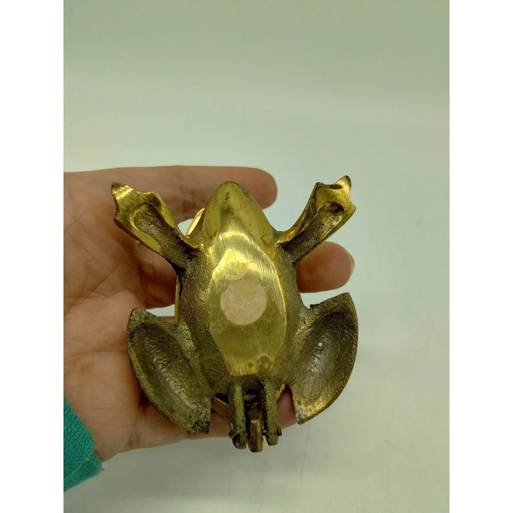 Vintage Solid Brass Frog Personal Ashtray Trinket Box Key Hider Hinged Lid 3